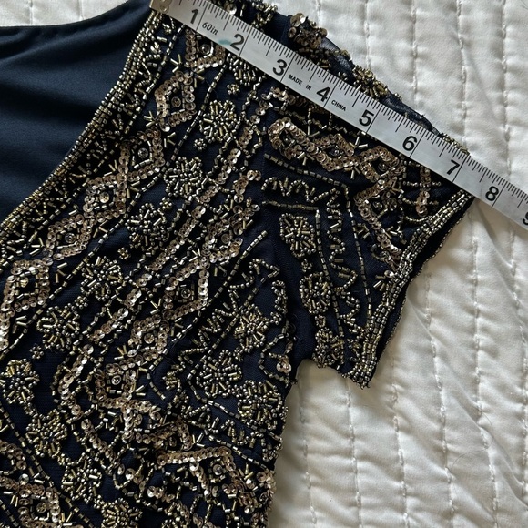 Pisarro nights blue navy and Gold Beaded Dress size 4 - Picture 7 of 16